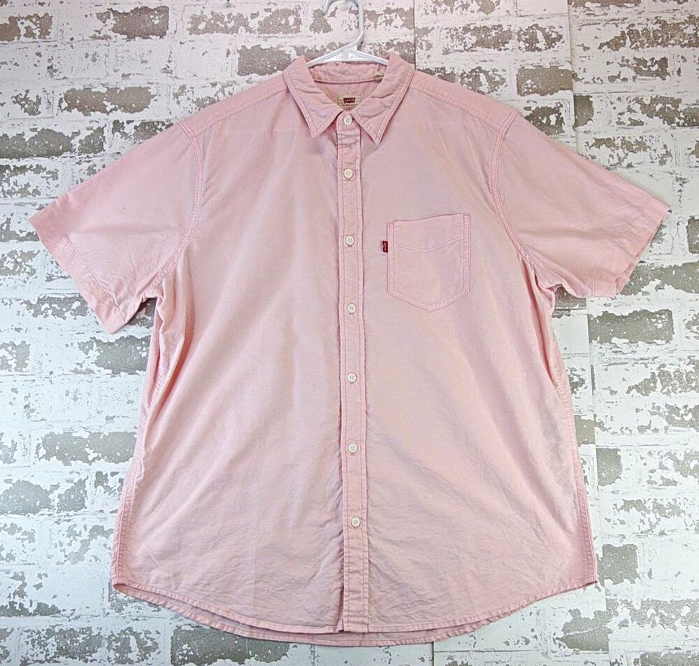 Levi's Men's L Pink Cotton Woven S/S Button-Down Button-Up Shirt Pockets